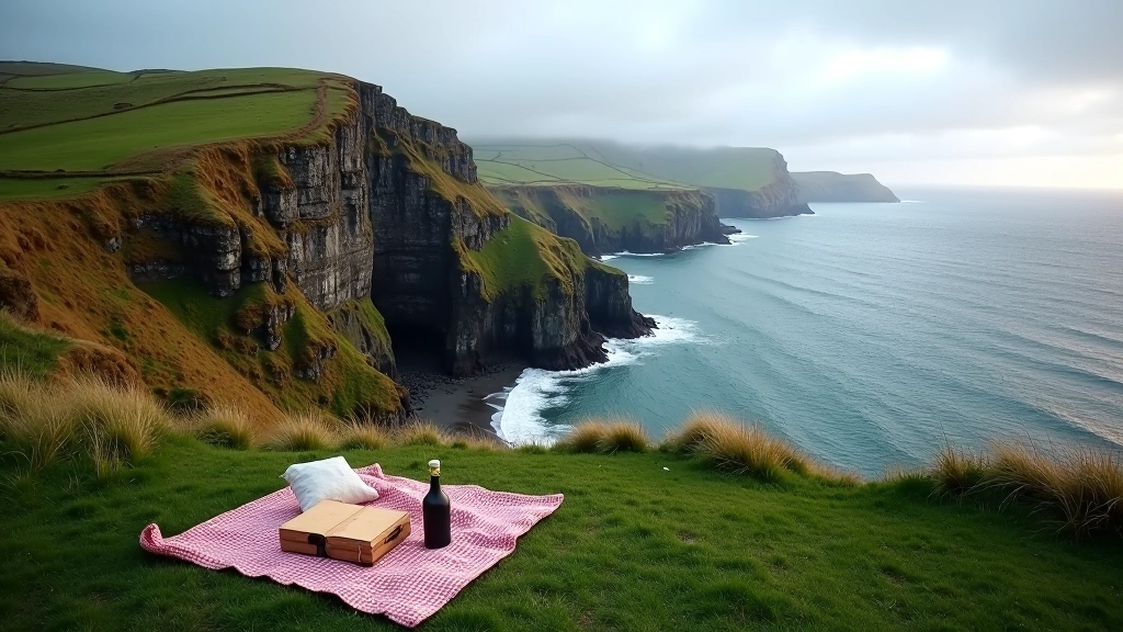 Rugged Irish coastal landscape with hidden picnic area