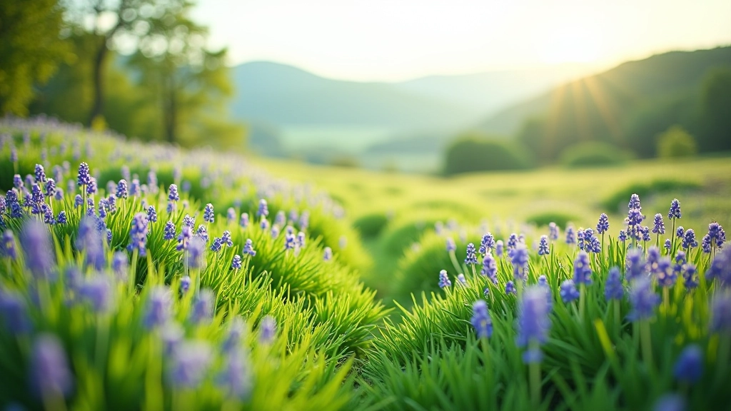 Spring wildflower meadow with bluebells and wood sorrel blooming